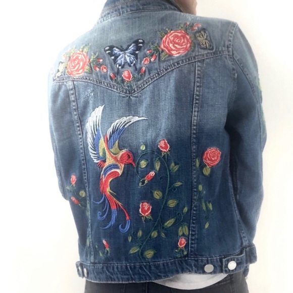 Blank NYC Wild Child Bird Embroider Denim Jacket S - Picture 4 of 15